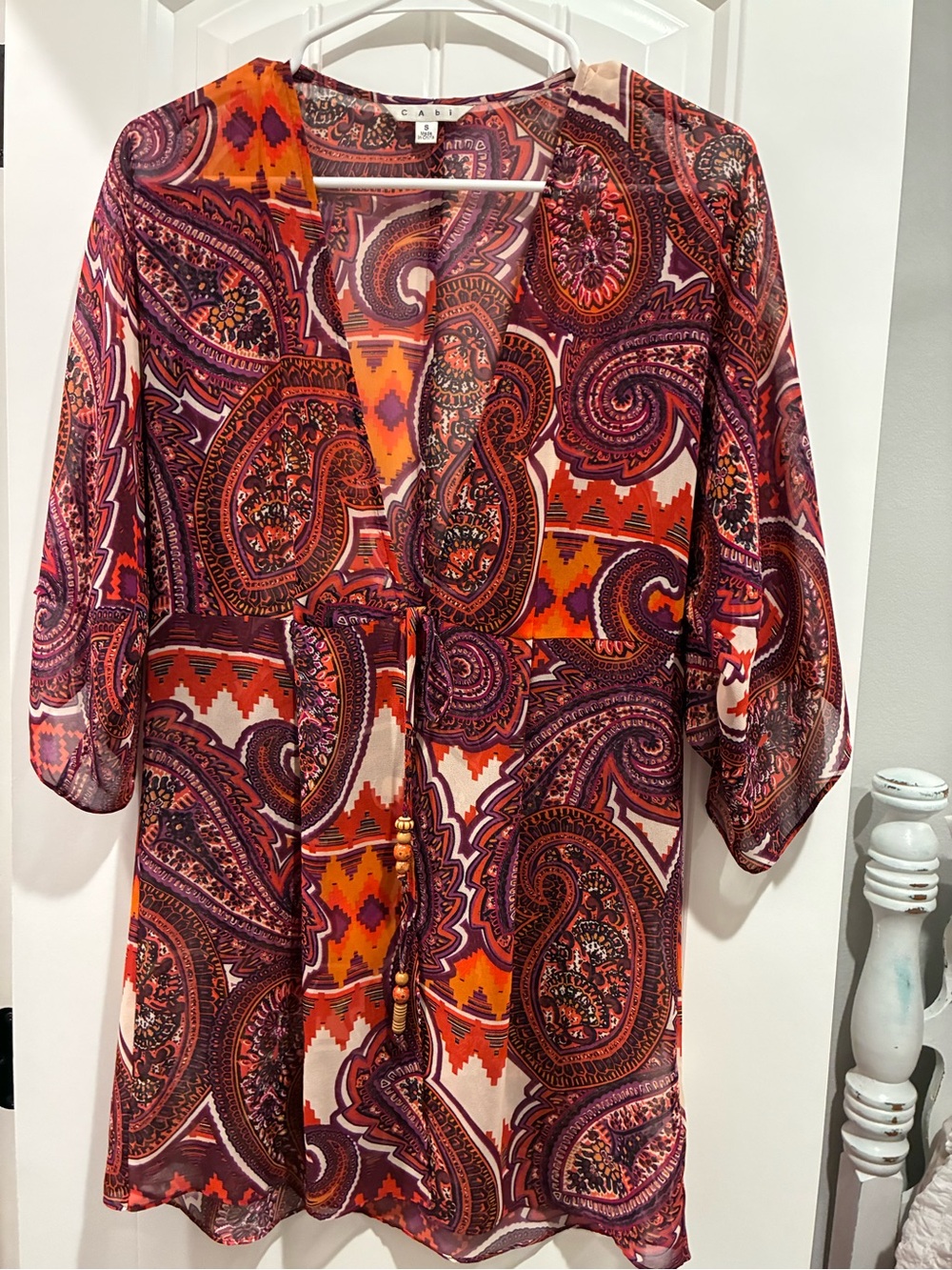 CAbi Orange and Purple Paisley V-Neck Tunic